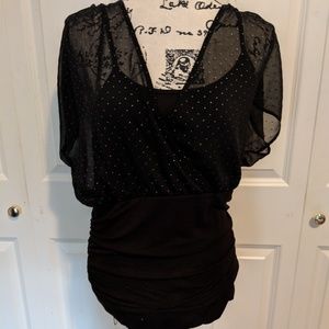 Sheer Studded Black Top with Tie Back, Stretchy